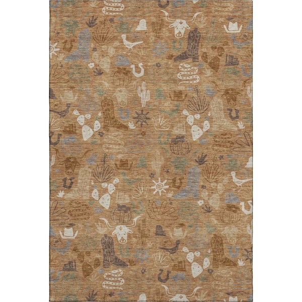 Mayfield Premium Machine Washable Abstract AMF2512 Copper 10 ft. x 14 ft. Area Rug