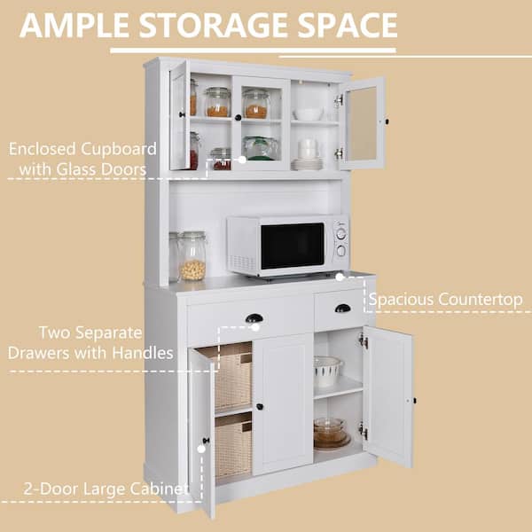 FUFU&GAGA Kitchen Pantry Storage Cabinet Buffet Hutch with Microwave Stand and Drawer in White | LJY-KF210128-04+05