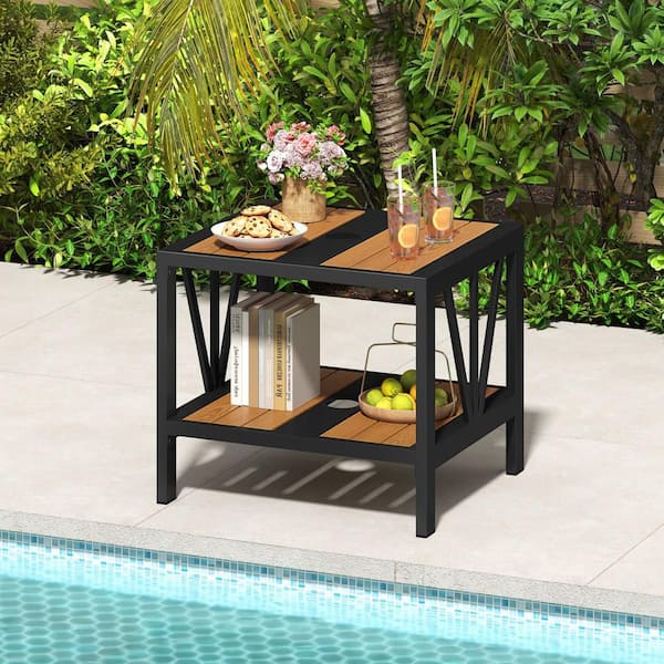 Gymax Outdoor Side Table 2-Tier Coffee End Table w/ 1.57 in