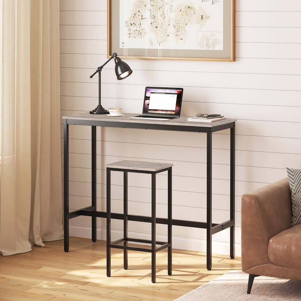 29.5 in. Industrial Greige and Black Metal Bar Stools with Footrest for Dining, Kitchen, Patio or Garden Stool (2-Set) price history on PriceWatchPro