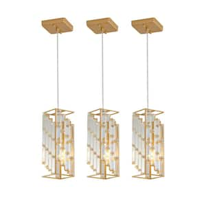 3 Pack 1-Light Gold Mini Rectangular Transitional Crystal Prism Pendant Light No Bulbs Included