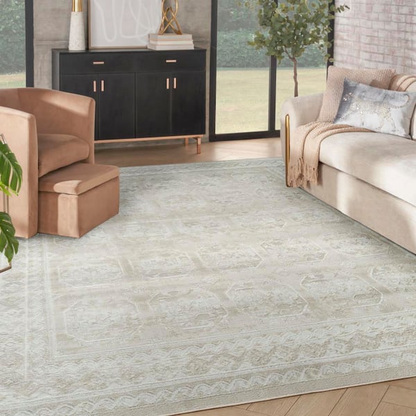 Dekor Ivory Beige 9 ft. x 12 ft. Geometric Traditional Area Rug