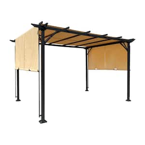 9.5 ft. x 12 ft. Khaki Brown Outdoor Pergola Patio Gazebo, Retractable Shade Canopy, Steel Frame Grape Gazebo