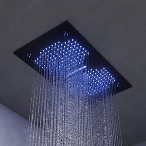 AuroraSymphony LED 5-Spray Ceiling Mount 28 in. and 16 in. Fixed and Handheld Shower Head 2.5 GPM in Matte Black