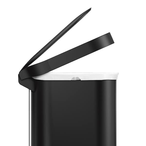 simplehuman 10-Liter Brushed Stainless Steel Slim Profile Step-On Trash Can  with Black Plastic Lid CW1180 - The Home Depot