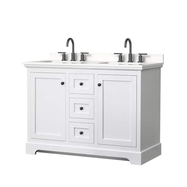 Wyndham Collection Avery 48 in. W x 22 in. D x 35 in. H Double Bath Vanity in White with White Quartz Top