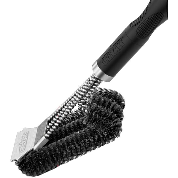 Angel Sar 18 in. Stainles Steel Grill Brush with Scraper and Triple Scrubbers