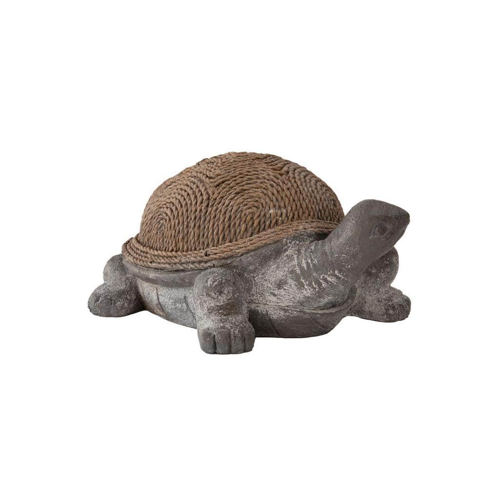20.1" Gray and Brown Polystone Rope Shell Turtle Statue