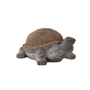 20.1 in. L Yellow/Grey Polystone Rope Shell Turtle Statue, Indoor Outdoor Decor, Turtle Decor, Turtle Statuary, Garden
