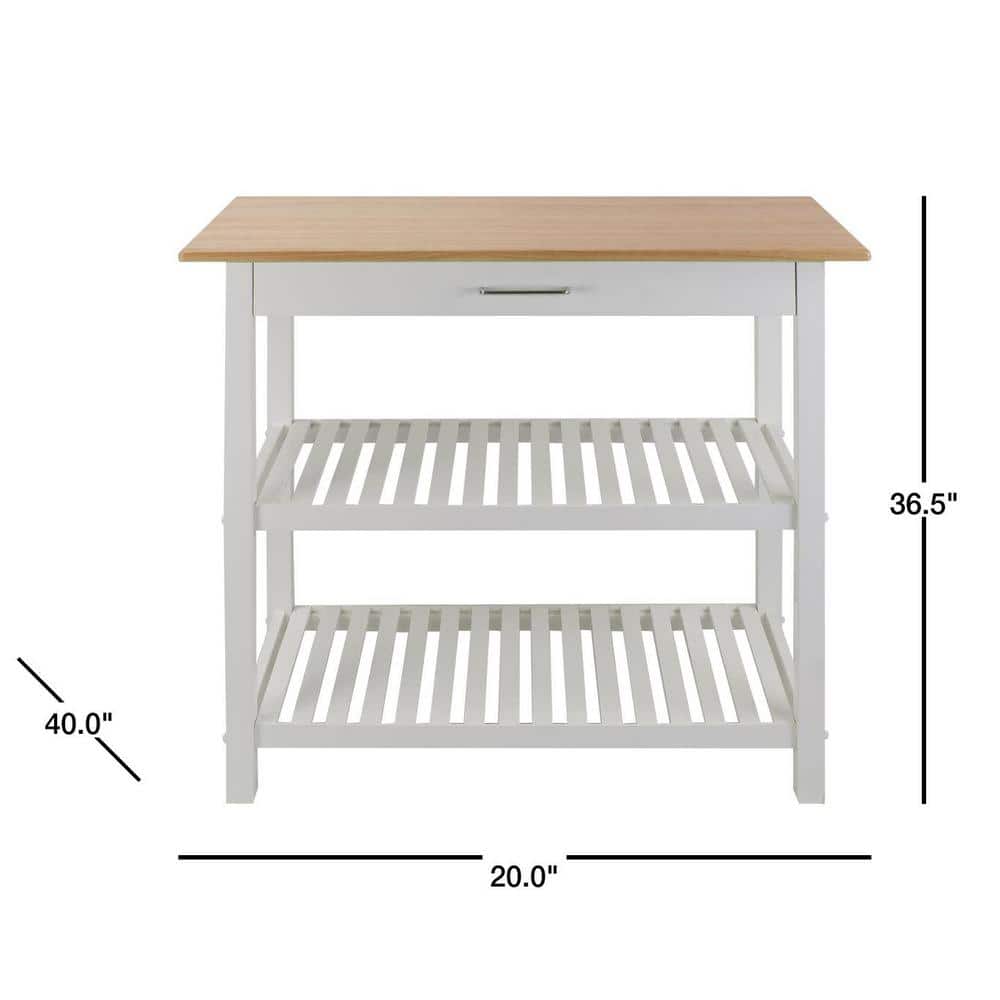 Sophisticated White Solid Wood Top Kitchen Island with Storage