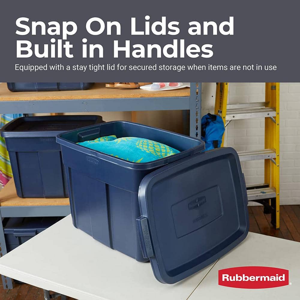 Roughneck 18 Gallon Dark Indigo Plastic Stackable Storage Totes