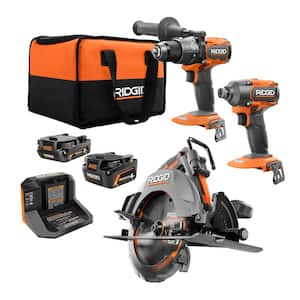18V Brushless Cordless 3-Tool Combo Kit w/ Hammer Drill, Impact Driver, 7-1/4 in. Circular Saw, Batteries, Charger & Bag