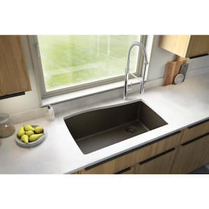 Undermount Quartz Composite 33 in. Single Bowl Kitchen Sink in Brown