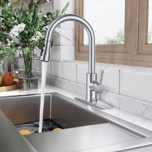 Single Handle Pull Down Sprayer Kitchen Faucet with Deckplate High-Arc Stainless Steel Pull Out Spray in Brushed Nickel