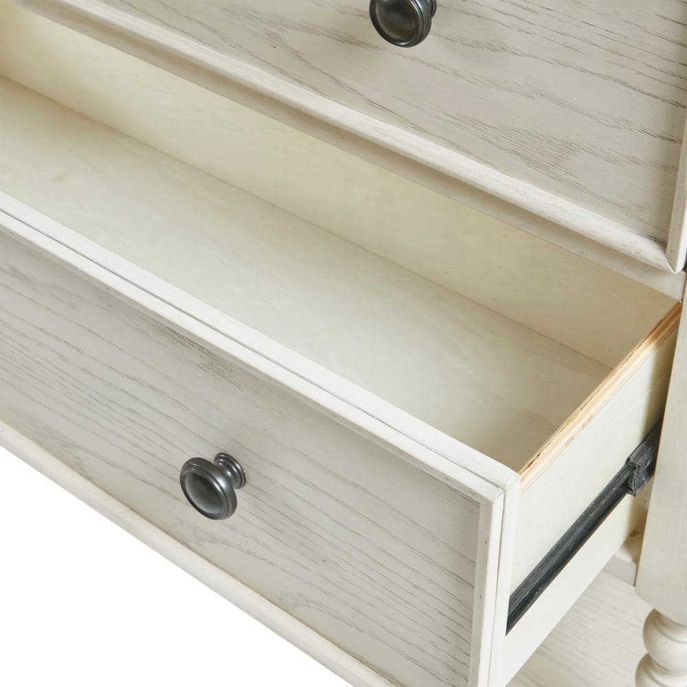 Antique White Acacia Double Drawer Chest with Spindle Legs