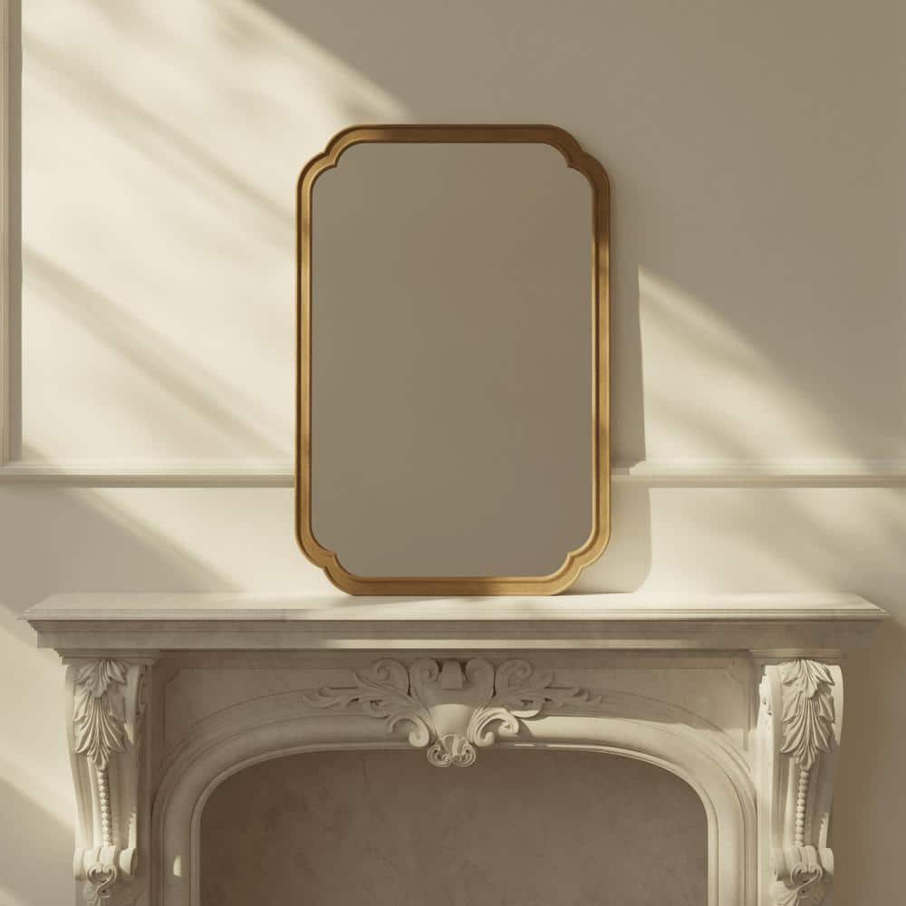 Natural Wood Rectangular Arch Wall Mirror 24" x 36"