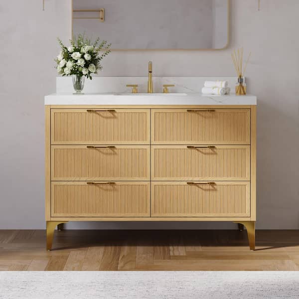 ANGELES HOME 48 in. Freestanding Solid Wood Oak Bath Vanity with