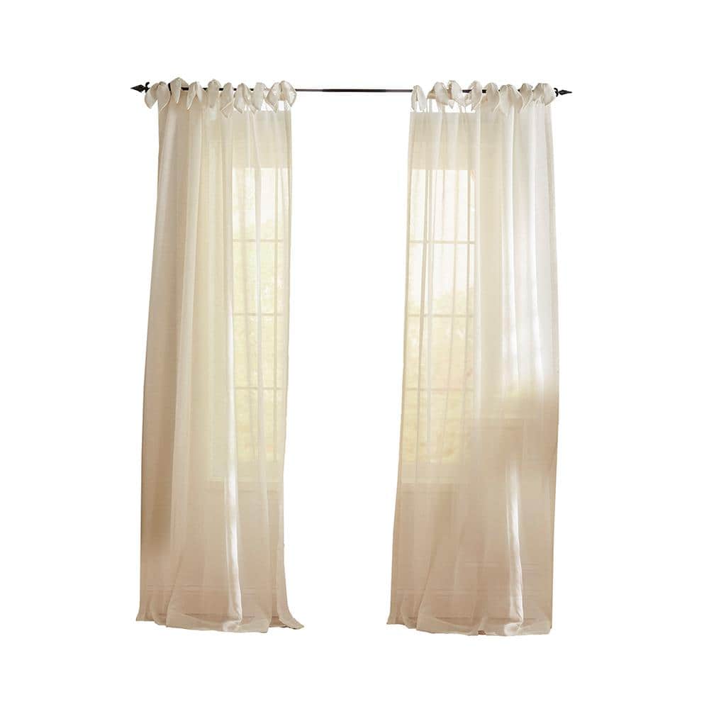 Vienna Off-White Solid Poly-Linen 52(in)X95(in) Tie Top Sheer Curtain Panel