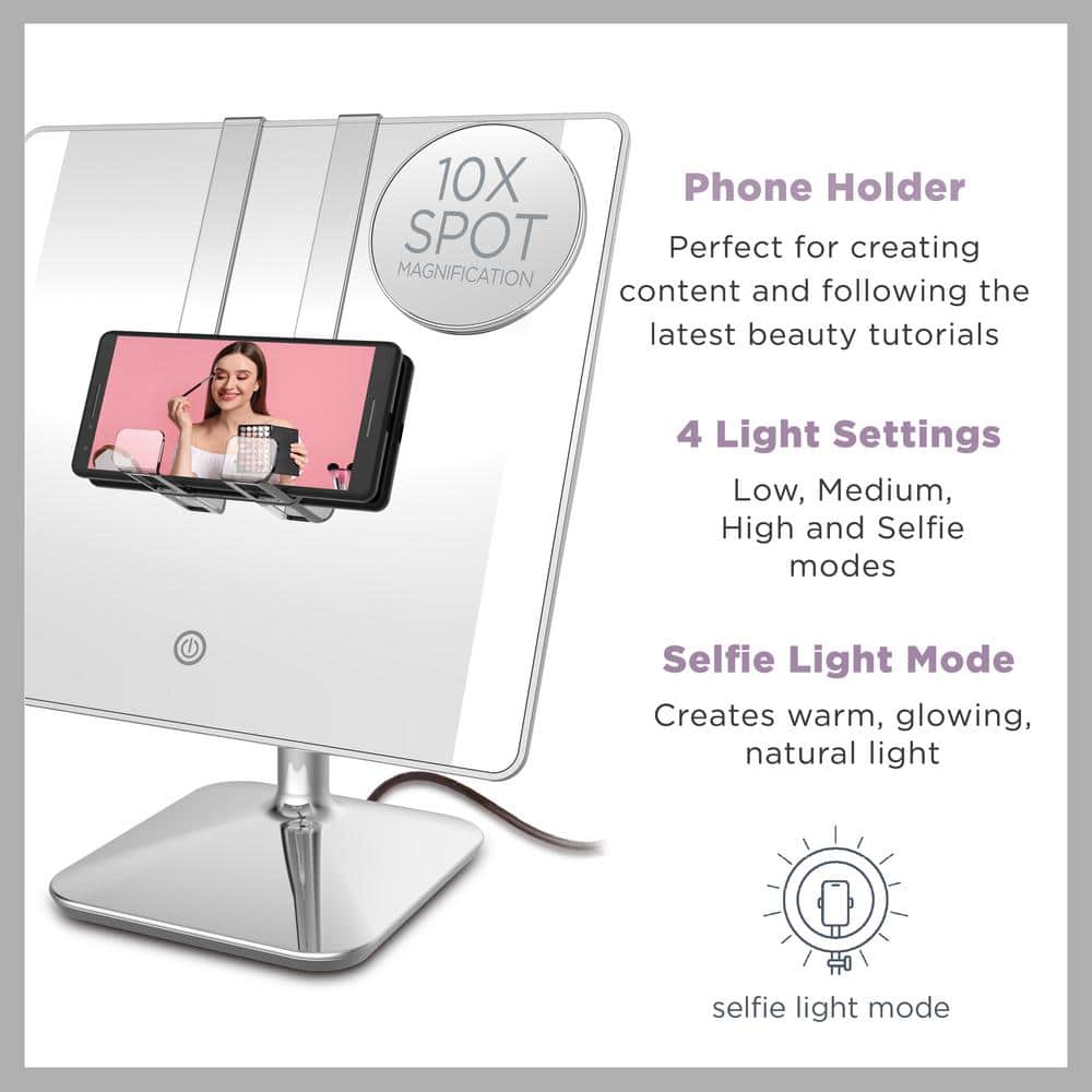 Polished Chrome LED Vanity Mirror with Phone Holder
