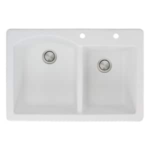 Aversa Drop-In Granite 33 in. 2-Hole 1-3/4 D-Shape Double Bowl Kitchen Sink in White