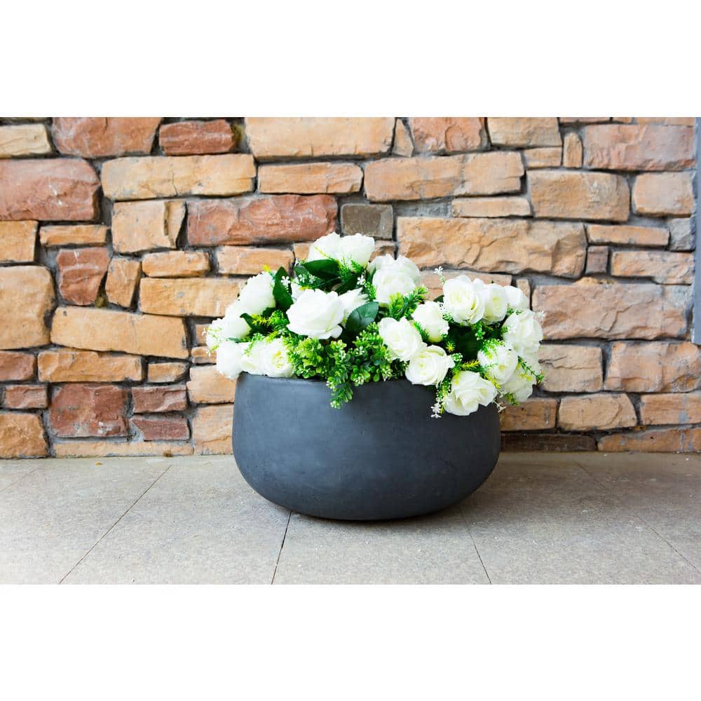 Charcoal Round Concrete Planter with Smooth Finish, 19"