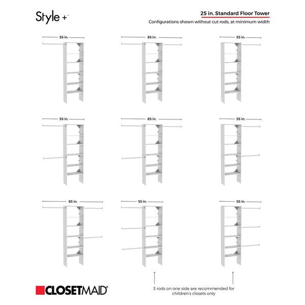 ClosetMaid Style+ 73.1 in W - 121.1 in W Coastal Teak Basic Wood Closet System Kit with Top Shelves and Modern Drawers