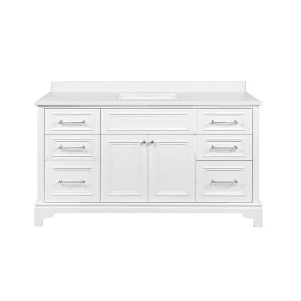 Mara 60 in. Single Sink White Bath Vanity with White Engineered Stone Top (Assembled)