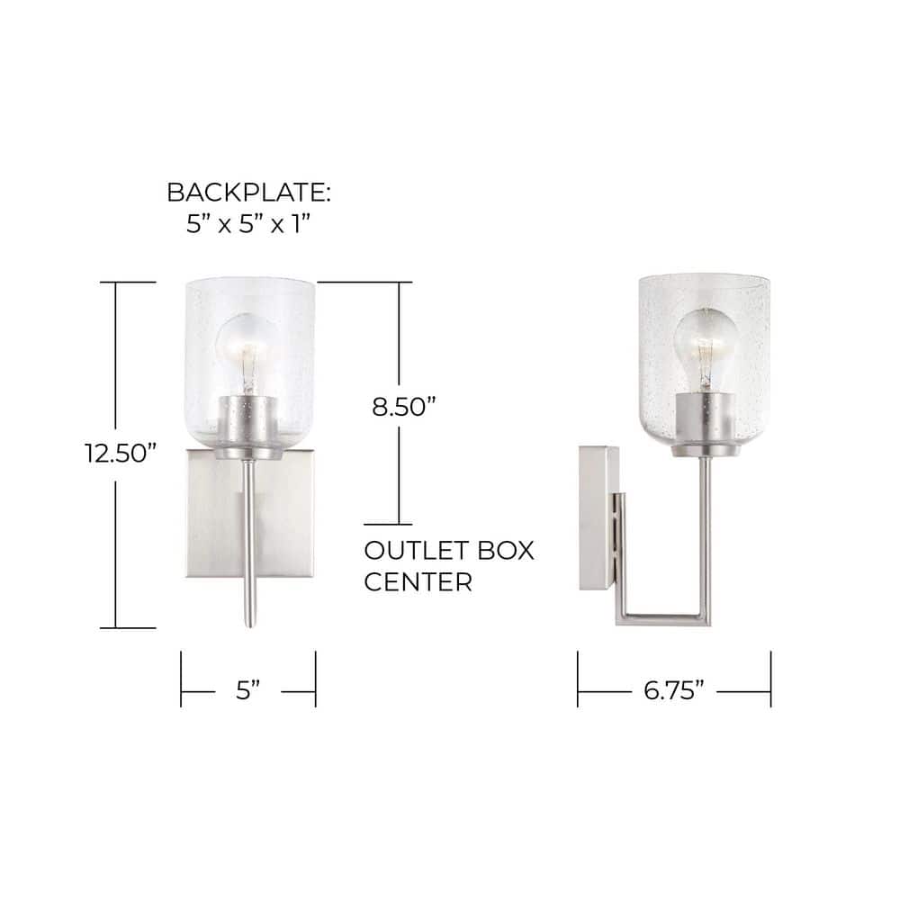 Carter Brushed Nickel Sconce with Clear Seeded Glass Shade