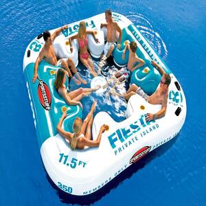 White Plastic Square Fiesta 8-Person Private Island Floating Pool and Lake Raft with Cooler