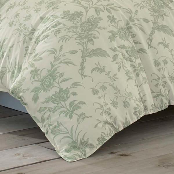 Laura Ashley Natalie 2-Piece Green Floral Cotton Twin Duvet Cover
