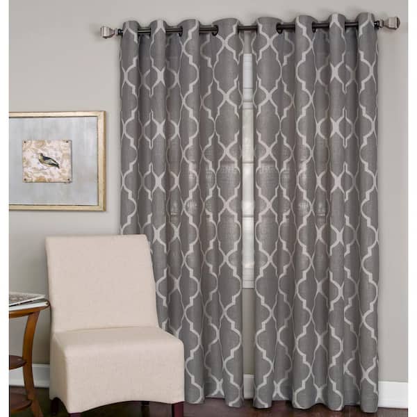 Elrene Dark Gray Trellis Grommet Room Darkening Curtain - 52 in. W x 95 in. L