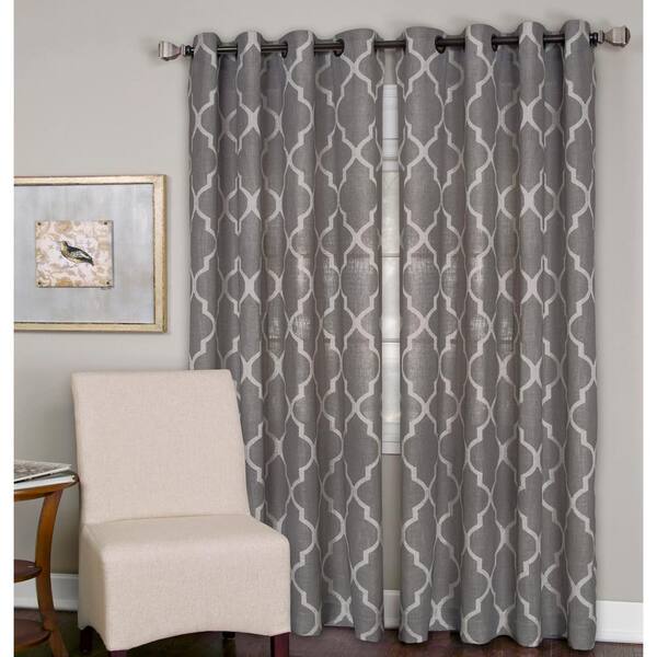 Elrene Dark Gray Trellis Grommet Room Darkening Curtain - 52 in. W x 108 in. L