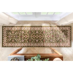 Barclay Sarouk Green 2 ft. x 7 ft. Traditional Floral Runner Rug