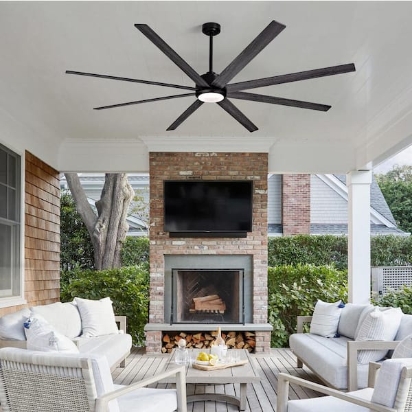 84 in. Indoor/Covered Outdoor Black Industrial Ceiling Fans with Lights and Remote for Large Space