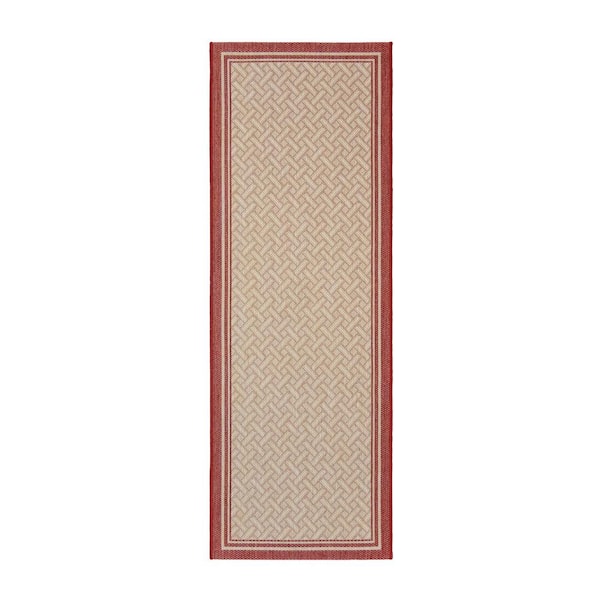 Paseo Soroa Grain/Red 2 ft. x 6 ft. Border Indoor/Outdoor Area Rug