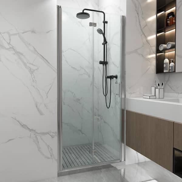 ES-DIY 34-35 in. W x 72 in. H Bifold Frameless Shower Door in Chorme Finish with Clear Glass