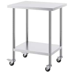 24 x 30 x 38 in. Stainless Steel Work Table, Heavy Duty with 4 Wheels, Adjustable Height Kitchen Prep Table