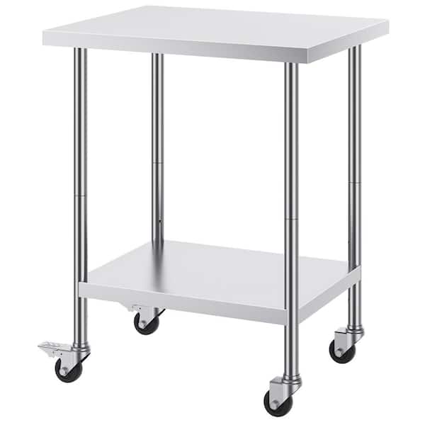 SVOPES 24 x 30 x 38 in. Stainless Steel Work Table, Heavy Duty with 4 Wheels, Adjustable Height Kitchen Prep Table