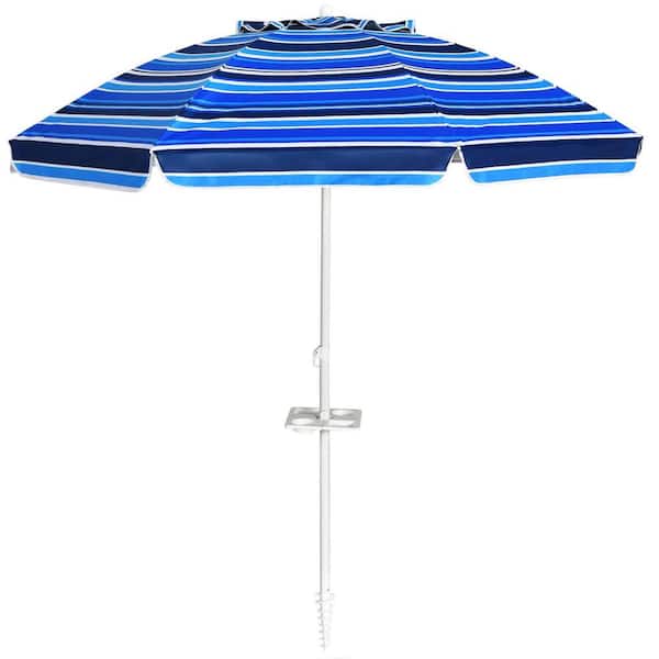 ANGELES HOME 7.2 ft. Steel Tilt Beach Umbrella Portable Outdoor Beach Umbrella with Sand Anchor in Navy