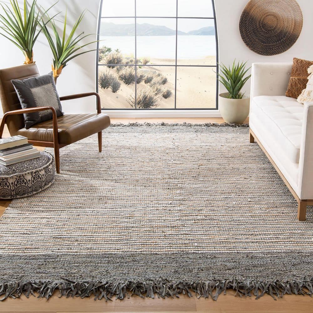 SAFAVIEH Vintage Leather 6 ft. x 9 ft. Gray/Multi Rustic Striped