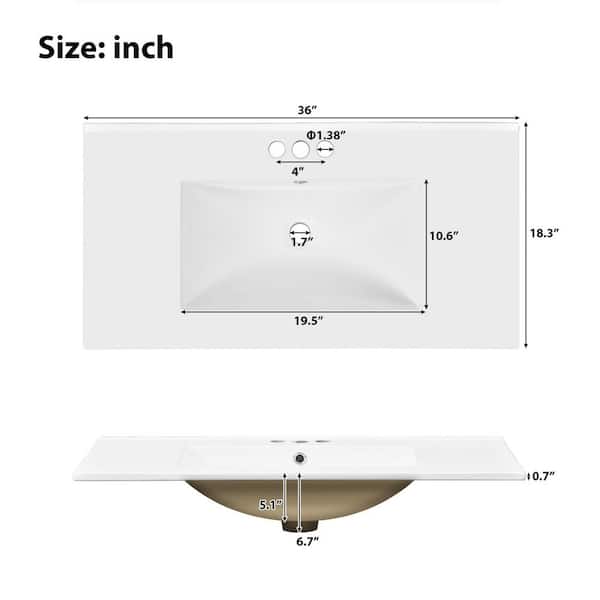 Ziyudura 36 in. Single Sink Freestanding White Bath Vanity with