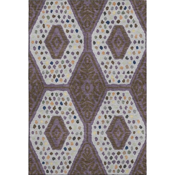 Mayfield Premium Machine Washable Abstract AMF2457 Plum 5 ft. x 7 ft. 6 in. Area Rug