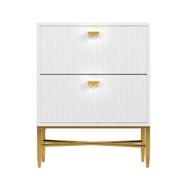 Kahomvis Modern White 2-Drawer 19.69 in. Wood Nightstand