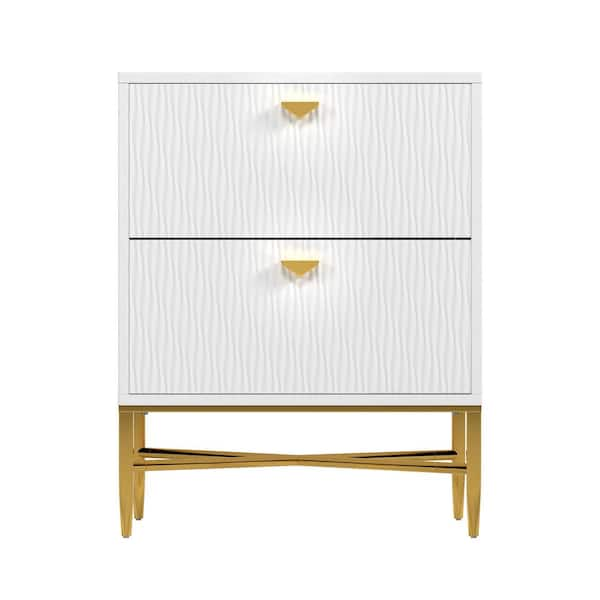 Kahomvis Modern White 2 Drawer 19.69 in. Wood Nightstand