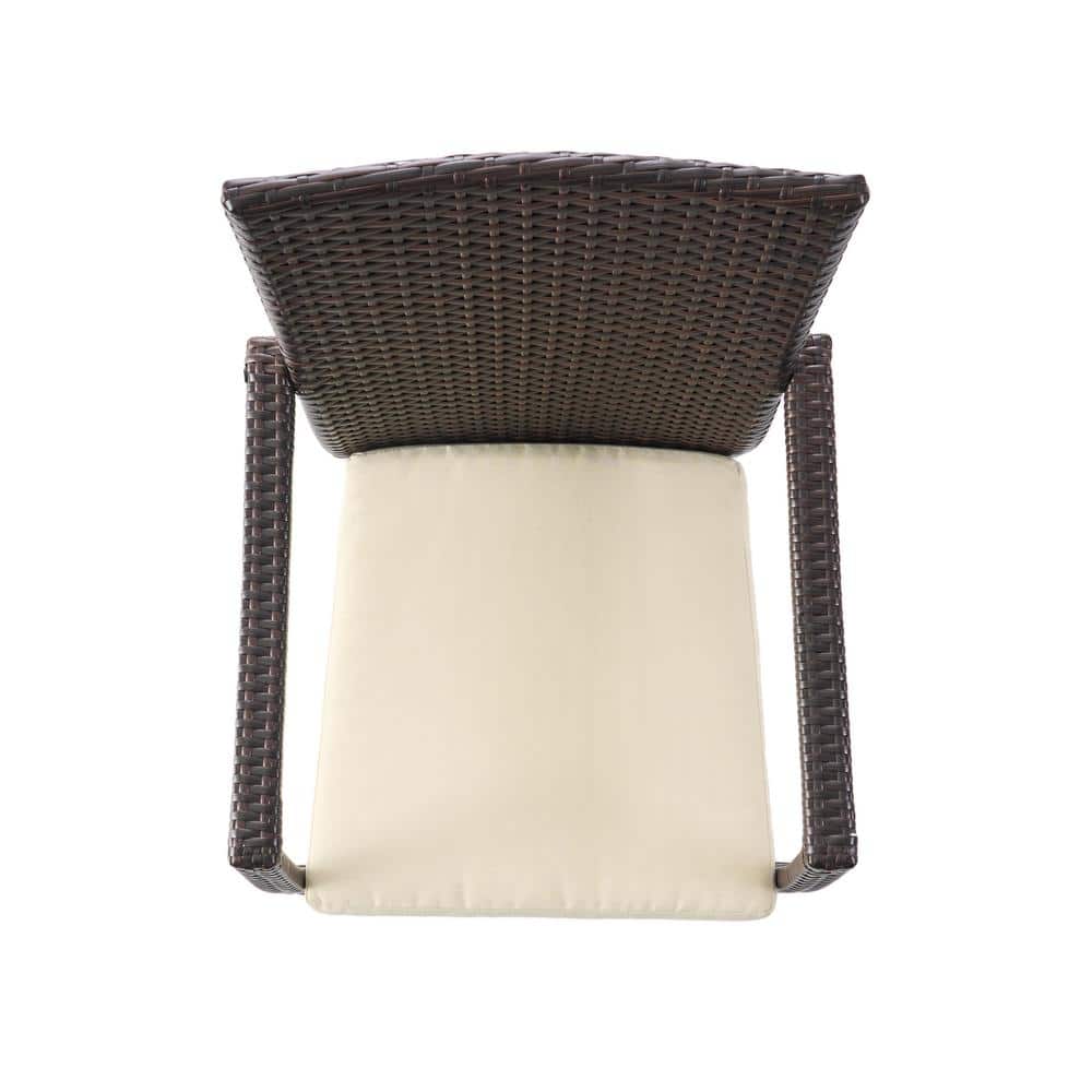 Corsica Brown Iron Wicker Dining Arm Chair with Cream Cushions