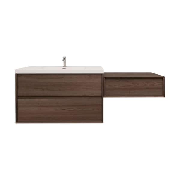 Kingdee 71 in. W x 20 in. D x 26 in. H Single Sink  and Side Table Counter Bath Vanity in Red Oak with White Acrylic Top