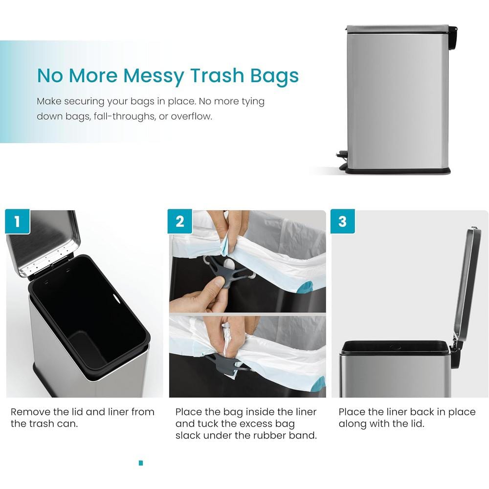 Slim Brushed Silver Stainless Steel Pedal Kitchen Trash Can