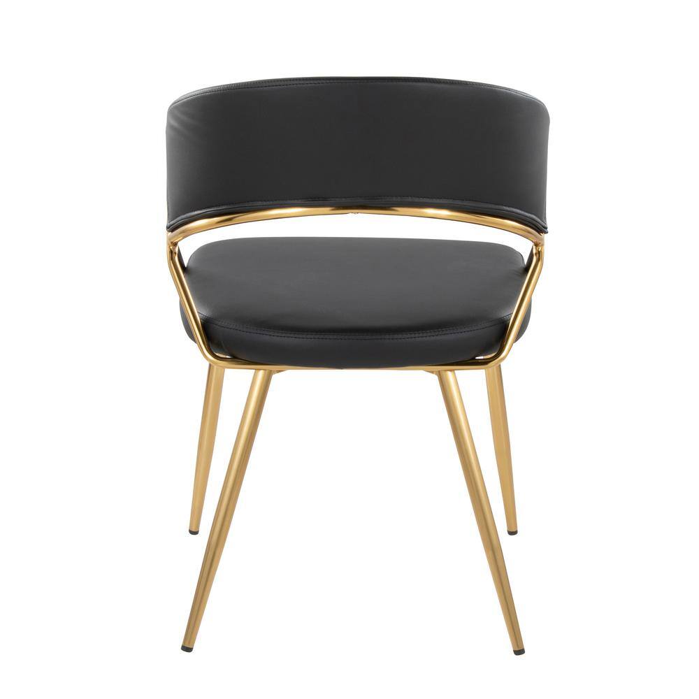 Black Faux Leather and Gold Metal Dining Side Chair Set