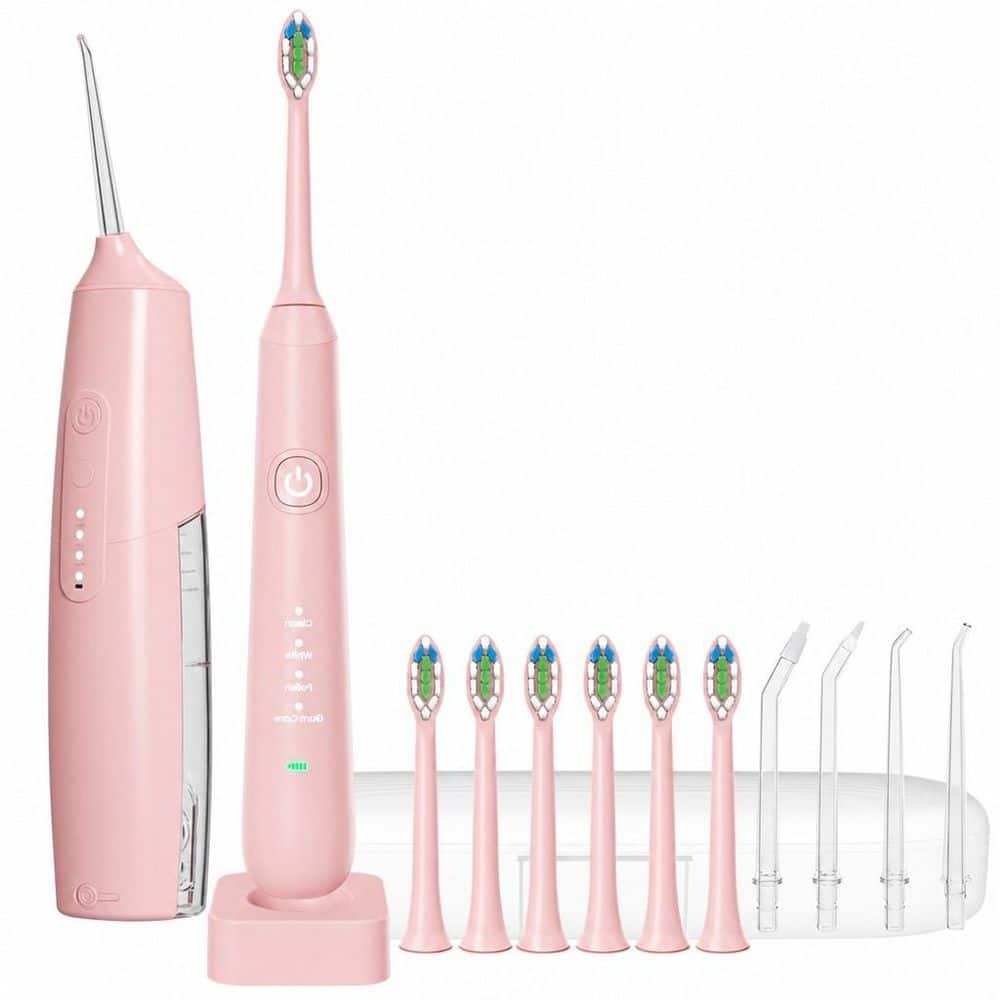 1-Piece Bathroom Accessory Set in Pink, 2-1 Oral Clean Kit, Water Dental Flosser and Electric Toothbrush Combo