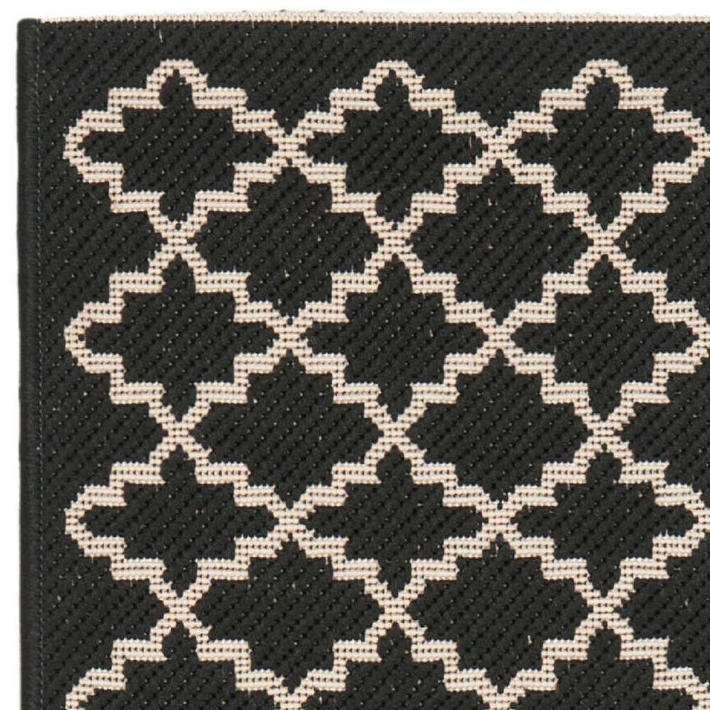 Reversible Black & Beige Synthetic Indoor/Outdoor Flat Woven Rug